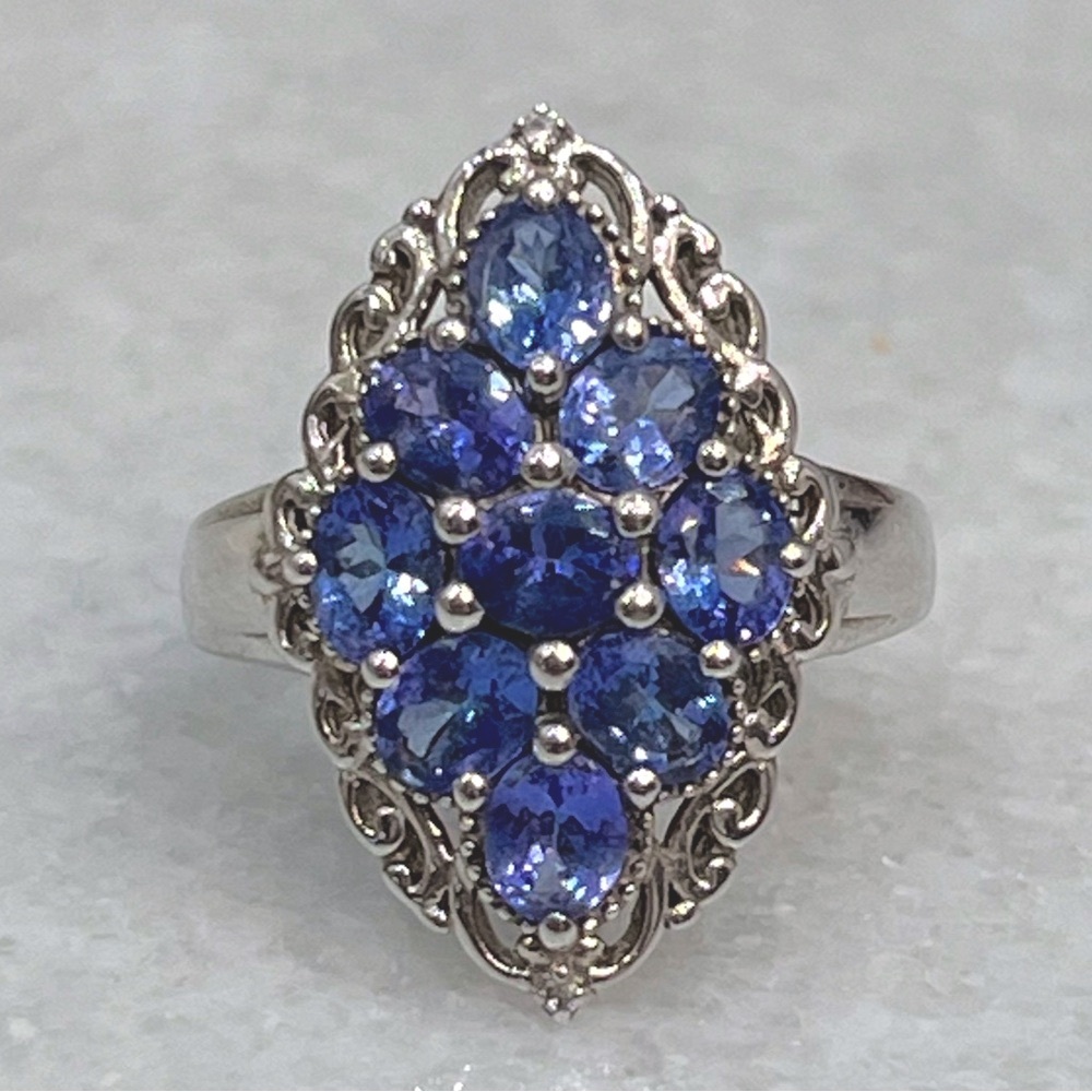 Premium AAA Tanzanite Cambodian Zircon Sterling Silver Cluster Ring